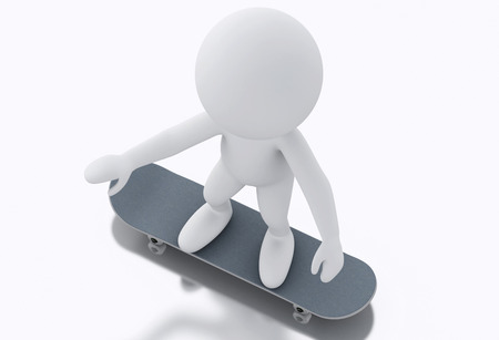 3d illustration. White person with a skateboard. Isolated white backgroundの写真素材