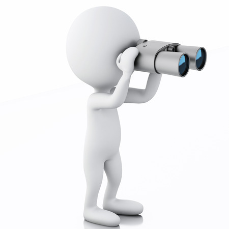 3d  renderer image. White people looking through binoculars. Isolated white backgroundの写真素材