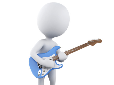 3d image. White people playing electric guitar. Isolated white backgroundの写真素材