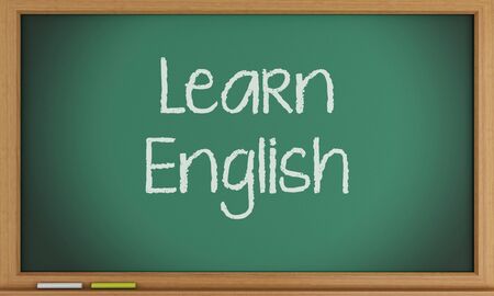 3d illustration. Learn English written on blackboardの写真素材