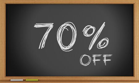 3d illustration. 70 percent off written on blackboard