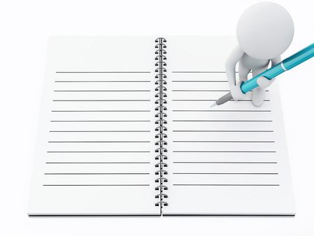 3d renderer illustration. White people with blank spiral Notepad and pen.の写真素材