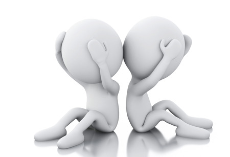 3d image. Sad persons holding his head with his hands. Isolated white backgroundの写真素材