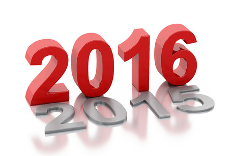 3d render image. New Year 2016 isolated on white background.
