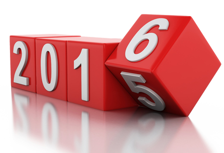 3d render image. Red cubes with 2016 Isolated on white background.