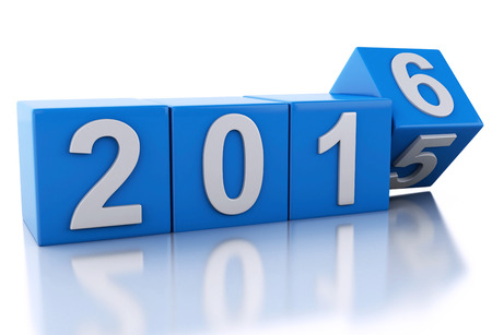 3d render image. Blue cubes with 2016 Isolated on white background.