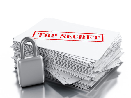 secret archive Paper sheets on white background. 3d render illustration.の写真素材