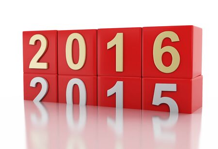 3d render image. Red cubes with 2016 Isolated on white background.の写真素材