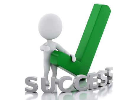 3d illustration. White people with check mark. Success concept. Isolated white backgroundの写真素材