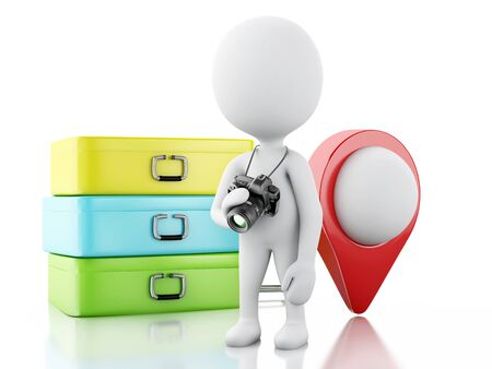   White people tourist with travel suitcases and camera. の写真素材