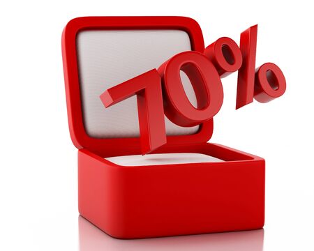 3d renderer image. Gift box with 70 percent discount. Sale concept. Isolated white backgroundの写真素材
