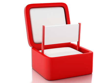 3d renderer image. Gift box with empty sign board. Isolated white backgroundの写真素材
