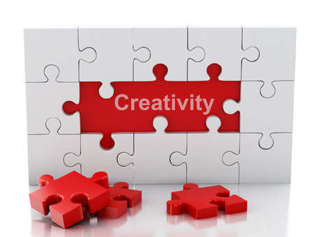 3d renderer image. Jigsaw Puzzle. Business creativity and success concept. Isolated white backgroundの写真素材