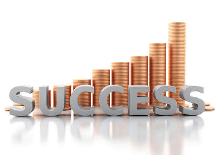 3d renderer image. Stacks of gold coins. Wealth. Success in business. Isolated white backgroundの写真素材