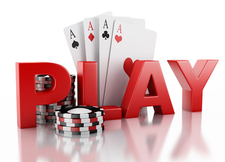 3d renderer image. Casino tokens and Playing Cards. Casino concept, Isolated white backgroundの写真素材