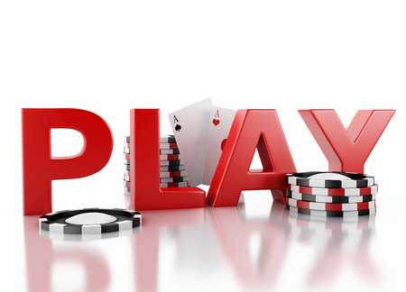 3d renderer image. Casino tokens and Playing Cards. Casino concept, Isolated white backgroundの写真素材