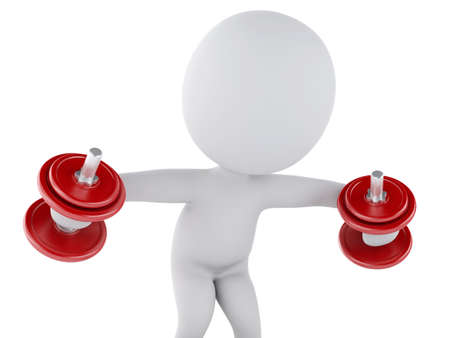 3d renderer image. White people with dumbbells. gym concept. Isolated white backgroundの写真素材