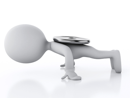 3d renderer image. White people doing exercise at the gym. Isolated white backgroundの写真素材