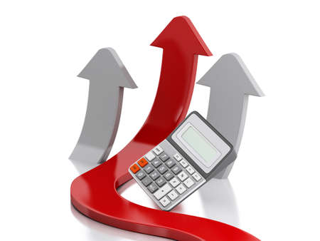 3d renderer image. Graph arrow and calculator. Success in business. Isolated white backgroundの写真素材