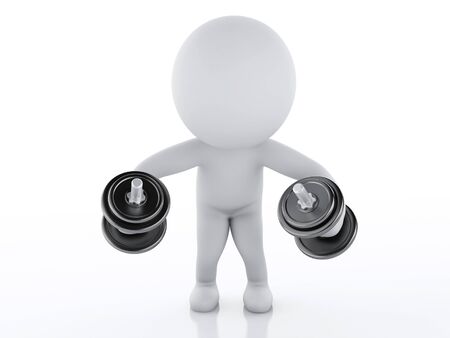 3d renderer image. White people with dumbbells. gym concept. Isolated white backgroundの写真素材