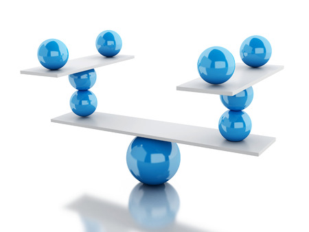 3d renderer image. White spheres in equilibrium. Isolated whiteの写真素材