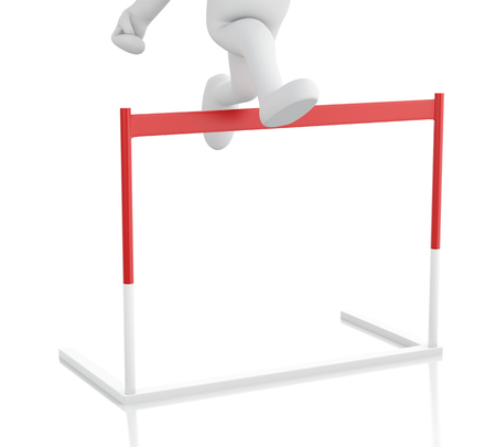 3d renderer illustration. White people hopping over hurdle race. Business concept. Isolated white background.の写真素材