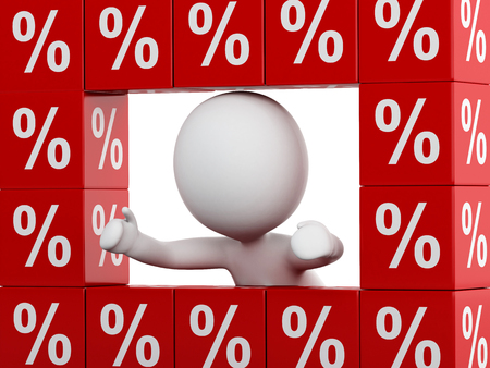 3d renderer image. White people and red discount cubes. Sale concept.の写真素材