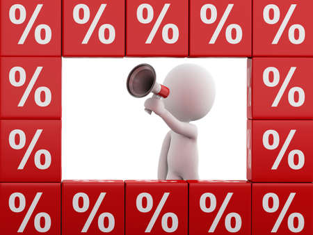 3d renderer image. White people and red discount cubes. Sale concept.の写真素材