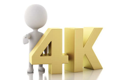 3d illustration. White people with 4K UltraHD TV. Technology concept. Isolated white backgroundの写真素材