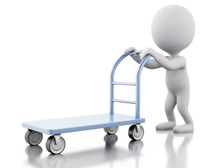 3D Illustration. White people with hand truck. Isolated white background.の写真素材