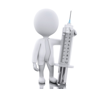 3D Illustration. White people with syringe. Medicine concept. Isolated white background.の写真素材
