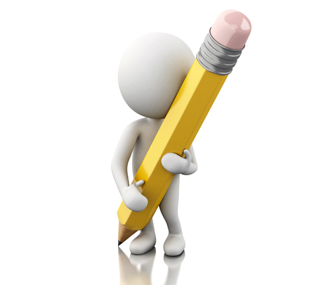 3D Illustration. White people with pencil. Education concept. Isolated white background.の写真素材