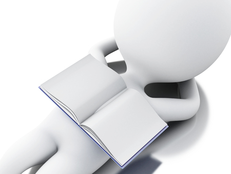 3D Illustration. White people relaxing and reading a book. Isolated white background.の写真素材