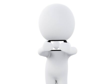 3d renderer image. 3d white people taking selfie with smartphone. Isolated white background.の写真素材