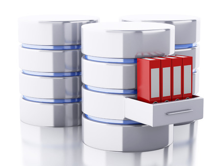 3d renderer image. Data storage with folders. Database concept. Isolated white backgroundの写真素材