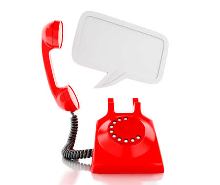 3d renderer image. Red telephone and blank speech bubble. communication concept. Isolated white background.の写真素材