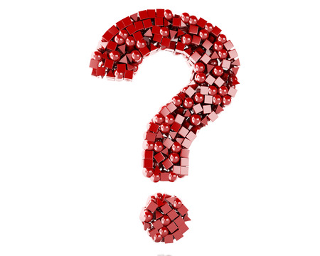 3d renderer image. Question mark with red geometric figures. Isolated white background.