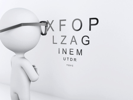 3d image renderer. White people at the ophthalmologist.