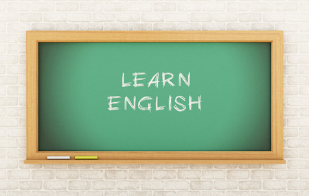 3D Illustration. Chalkboard with learn English. Education concept.の写真素材
