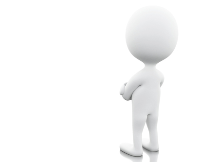 3d renderer image. White people standing and thinking with arms crossed. Isolated white background.