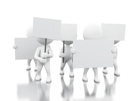 3d ilusration. Group of white people protesting. Human rights concept. Isolated white backgroundの写真素材