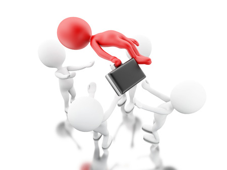 3d renderer image. White people and red man leadership. Leadership and team work concept. Isolated white background.の写真素材