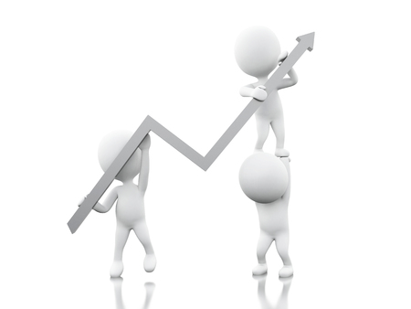 3d renderer image. White people with growth progress arrow. Business and success concept. Isolated white background.の写真素材