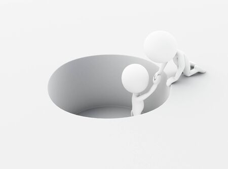 3d renderer image. White people holds the hand of the falling person. Team work and business...