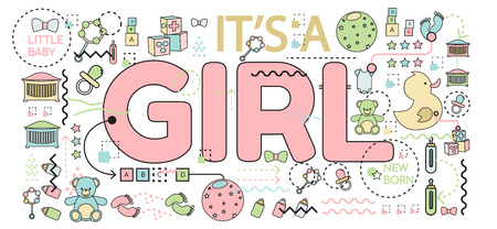 Baby announcement "it's a girl" text. Baby shower conceptのイラスト素材