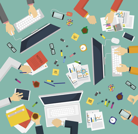 Vector illustration. Business meeting and team work in top view. Creative Business and Strategy concept.の写真素材