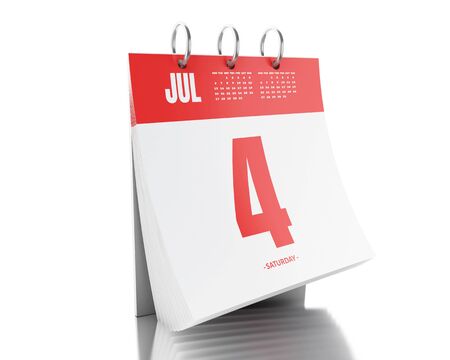 3d illustration. Day calendar with date July 4, 2017. Independence concept. Isolated white backgroundの写真素材