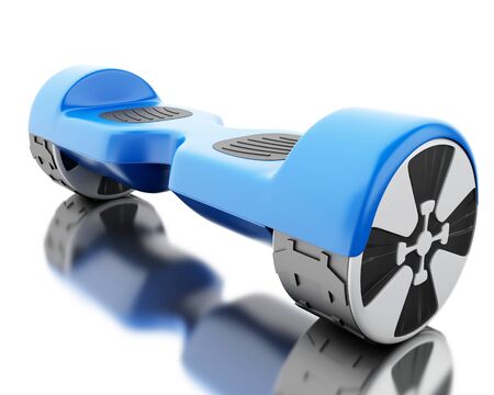 3d illustration. Close up of blue self-balancing scooter. Isolated white background