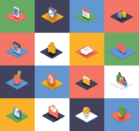 Vector illustration. Set of business isometric flat iconsのイラスト素材