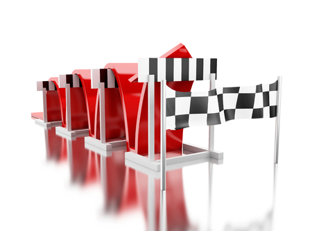 3d illustration. Arrow jumping over hurdles. Success in business. Isolated white background.の写真素材